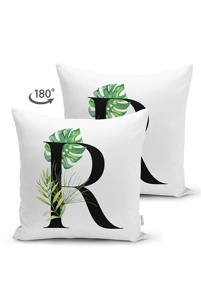 Realhomes Double Sided White Background Leaf Motif Black Letter Special Design Modern Suede Pillow Throw Pillow Cover