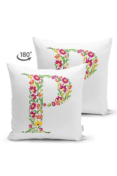Realhomes Double Sided White Background Leaf Themed Letter P Special Design Modern Suede Pillow Throw Pillow Cover