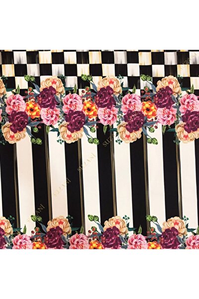 SUZANİ Damalı Mor Çiçekli Dikey Çizgili Kumaş Kms-0922