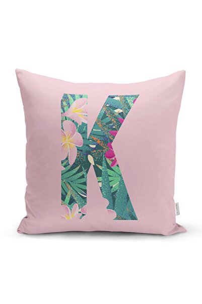 Realhomes Roz Floor Tropical Leaf Litera K Design special Husă de pernă cu im...