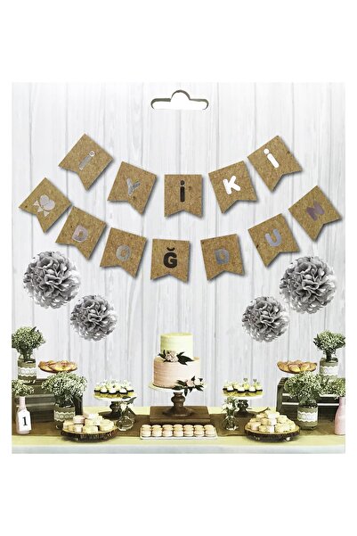 Parti dolabı Iyi Ki Doğdun Banner Kraft Üzeri Gümüş Varaklı