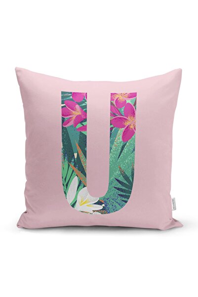 Realhomes Roz Floor Tropical Leaf Letter U Design special Husă de pernă impri...