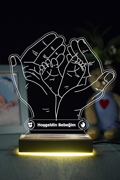 Genel Markalar Hoşgeldin Bebeğim 3D LED Lamba, Beyaz, Sevgi Dolu Işıklandırma