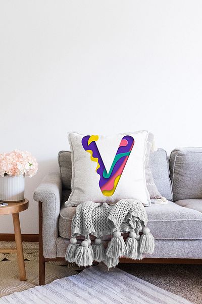 Realhomes Cu două fețe, fundal alb, colorat cu litera V, design special, imprimat digital, husă de pernă Raschel