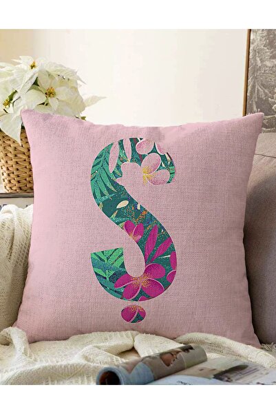 Realhomes Husă de pernă Raschel cu două fețe, podea roz Tropical Leaf Letter ...