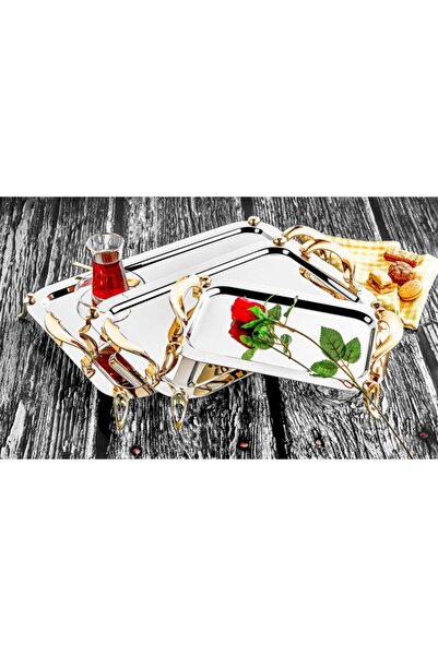 ÖZLİFE Ecrin Gold Ayaklı Küçük Boy Çelik Tepsisi