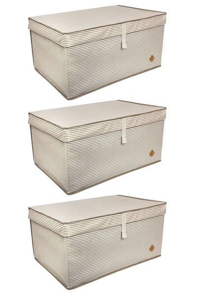 ALAS 3-Piece Brown Striped Mega Plus Multi-Purpose Box 70x40x30 Cm