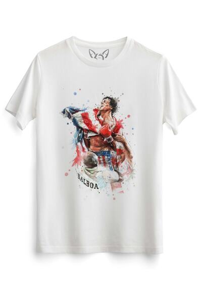 Alfa Tshirt تيشيرت أبيض للأطفال مطبوع بتصميم روكي بالبوا
