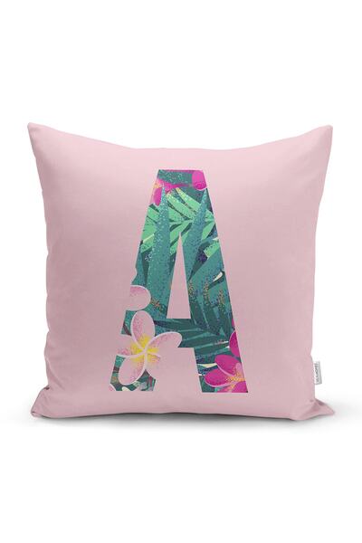 Realhomes Fundal roz Tropical Leaf Letter A Design special Husă de pernă impr...