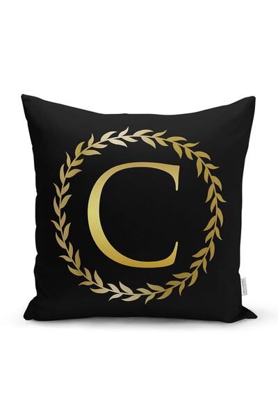 Realhomes غطاء وسادة مطبوع رقميًا بتصميم مخصص على شكل حرف C بإطار ذهبي على شك...