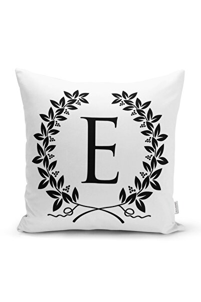 Realhomes Husă de pernă cu litera E încununată alb-negru cu design special, i...