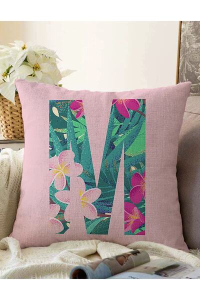 Realhomes Față de pernă Raschel, cu două fețe, cu frunze tropicale, cu litera...