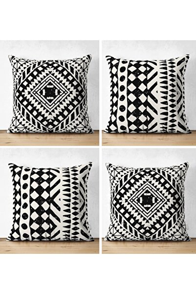 Realhomes Set of 4 Double Sided Black and White Ethnic Geometric Drawing Digi...