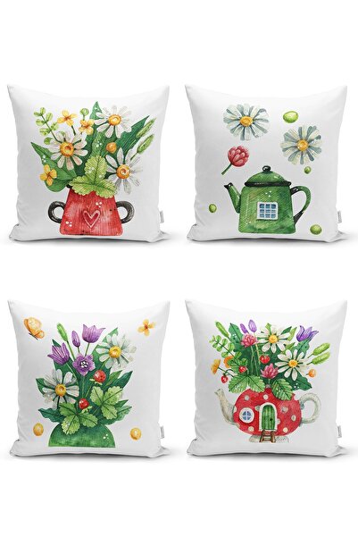 Realhomes Set de 4 ghivece cu flori drăguțe, colorate, cu design floral, husă...
