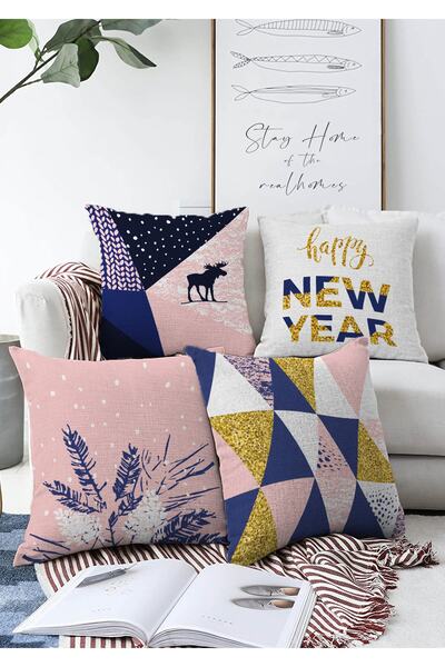 Realhomes مجموعة من 4 أغطية وسائد رمي محبوكة من راشيل مطبوعة رقمية بطابع رأس ...