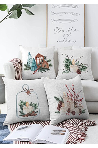 Realhomes 4'lü Çift Taraflı Özel Tasarım Mum Temalı Dijital Baskılı Modern Ra...