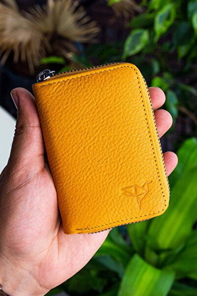 Garbalia Clovis Genuine Leather Zipper Lockable Accordion Mustard Yellow Card Holder