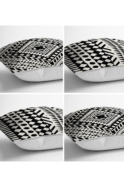 Realhomes Set de 4 huse de perne moderne, cu desen etnic geometric alb-negru, imprimate digital
