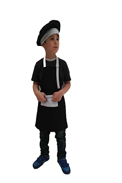 Mezuniyetshop Siyah Beyaz Aşcı Çocuk Mutfak Önlüğü Şapkalı