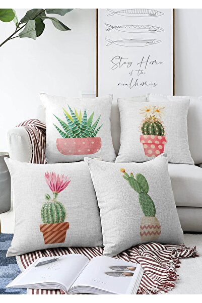 Realhomes Set de huse de pernă Raschel, cu 4 bucăți, cu design drăguț în ghiveci, tipărit digital, cu două fețe