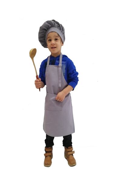 Mezuniyetshop Gray Kids Kitchen Apron with Hat