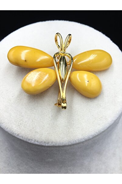 İpek Kehribar Baltık Damla Kehribar Kadın Broş Yaka İğnesi Antik Bal Renk