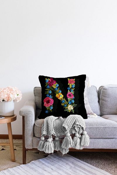 Realhomes Husă de pernă Raschel, cu două fețe, culoare neagră, cu tematică, litera N, design special