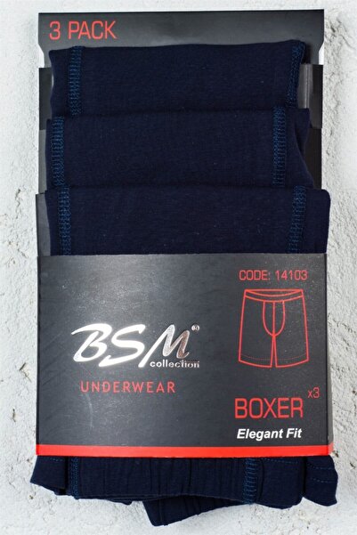 BSM Men's Navy Blue Cotton High Quality Comfortable Rubber Waist Long 3 Pack Boxers