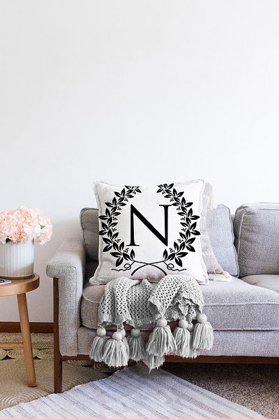 Realhomes Μαξιλαροθήκη ριχτάρι Raschel διπλής όψης με ασπρόμαυρο στεφάνι N γράμμα προσαρμοσμένης σχεδίασης