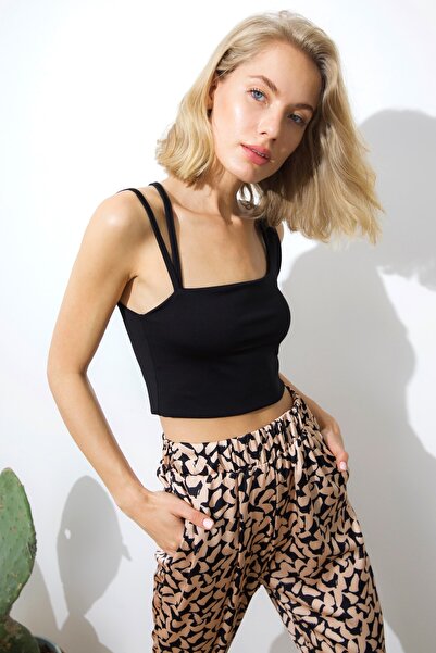 LAMODEMAPASS Kadın Çift Askılı Tek Omuz Crop Top Büstiyer