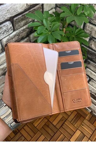 GUARD Plus Antique Tan Δερμάτινο Unisex Πορτοφόλι με Είσοδο Τηλεφώνου