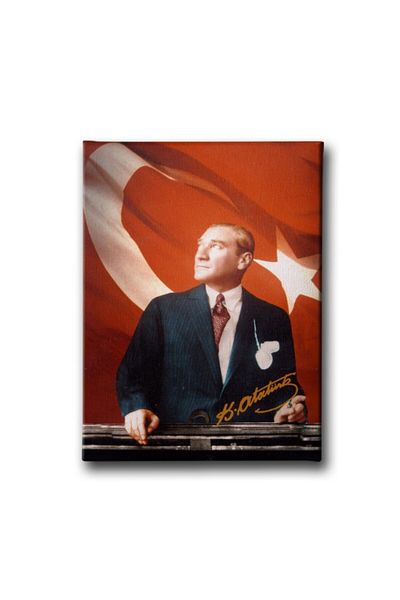 Desenlio Ataturk Portrait Canvas Painting with Turkish Flag