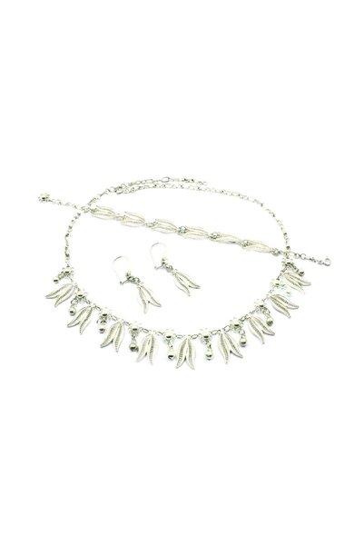 Aykat Lale Modeli Akıtma Midyat Telkari El Işi Gümüş Takım Kolye Küpe Bilezik...