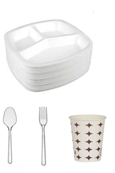 Genel Markalar 3 Göz Köpük Tabldot Karton Bardak Lüks Kaşık Lüks Çatal 50 Adet