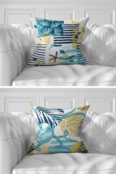 Realhomes Σετ με 7 ψηφιακά τυπωμένα καλύμματα μαξιλαριού διπλής όψης με πολύχρωμο σχέδιο φυκιών