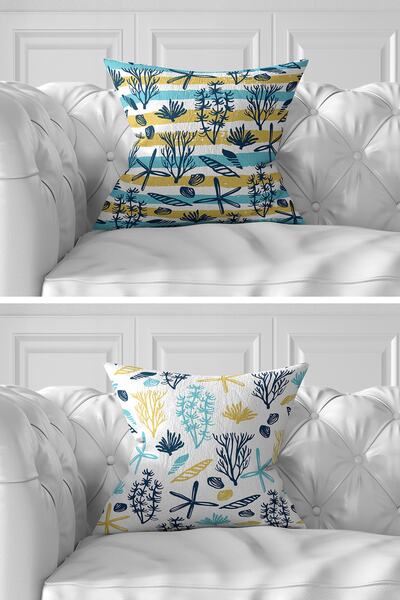 Realhomes Σετ με 7 ψηφιακά τυπωμένα καλύμματα μαξιλαριού διπλής όψης με πολύχρωμο σχέδιο φυκιών