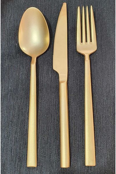 Yiğit Turquoise Matte 24 K 89 Pieces Gold Plated Spoon Cutlery Set 18/10 Stainless Steel