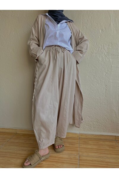 Motto Collection Bej Keten Şalvar Pantolon