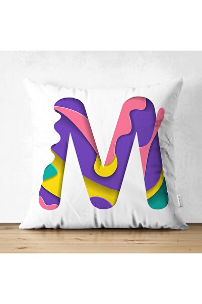 Realhomes Fundal alb cu două fețe Litera M colorată Design special Husă de pernă modernă din piele întoarsă
