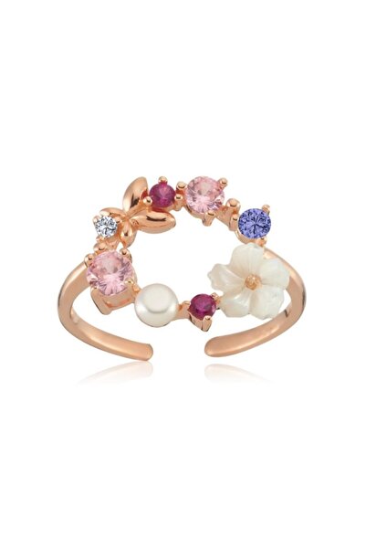 Mia Vento Işıltı Rüyası Rose Renk Manolya Çiçeği Gümüş Yüzük