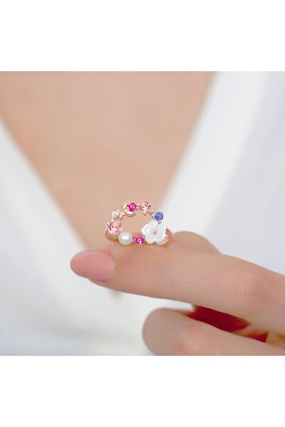 Mia Vento Işıltı Rüyası Rose Renk Manolya Çiçeği Gümüş Yüzük