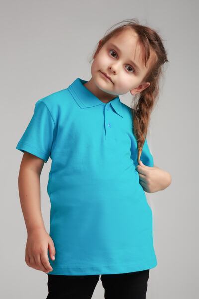 Dragora Turquoise Unisex Combed Polo Neck School T-Shirt