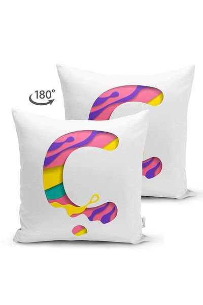 Realhomes Fundal alb cu două fețe Litera C colorată Design special Husă de pernă modernă din piele întoarsă