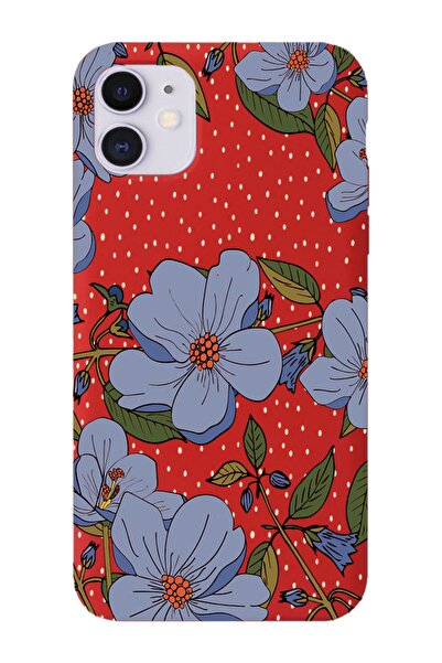 shoptocase Iphone 11 Uyumlu Mavi Çiçekler Desenli Premium Lansman Kılıf