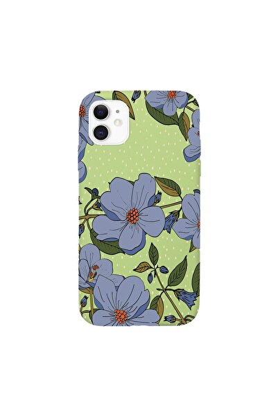 shoptocase Iphone 11 Uyumlu Mavi Çiçekler Desenli Premium Lansman Kılıf