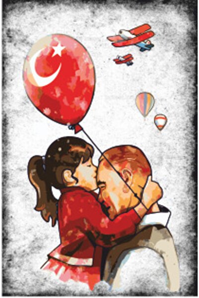 Hayat Poster Çocuklarla Mustafa Kemal Atatürk Serisi 5 Retro Vintage Ahşap Po...