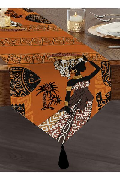 Realhomes Etnik Afrika Desenli Dijital Baskılı Dekoratif Püsküllü Şönil Üçgen...