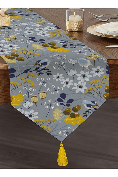 Realhomes Alergăr triunghi de chenille cu design special imprimat digital, cu modele florale pe fundal colorat