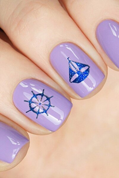 Artikel Mavi Deniz Temalı Metalik Tırnak Sticker, Nail Sticker, Nail Art