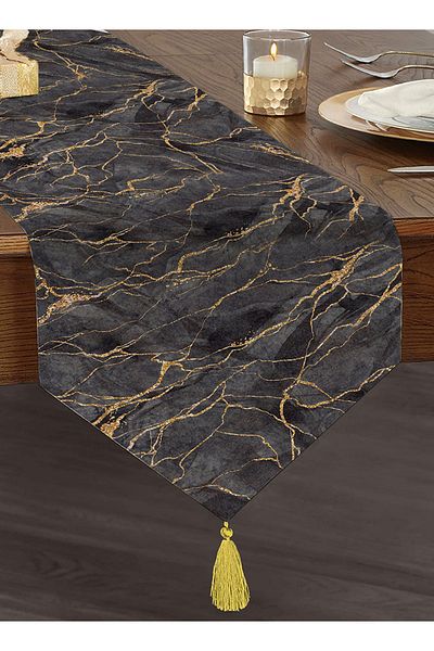 Realhomes Design de marmură detaliat auriu negru imprimat digital Decorativ cu smocuri din chenille triunghiular